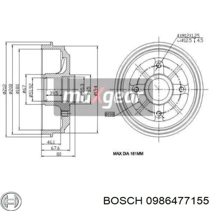 Купити 0986477155 Bosch Барабан гальмівний задній