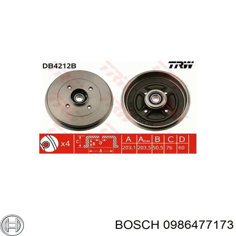 Барабан гальмівний задній Bosch 0986477173 ціна, від 38.01 USD