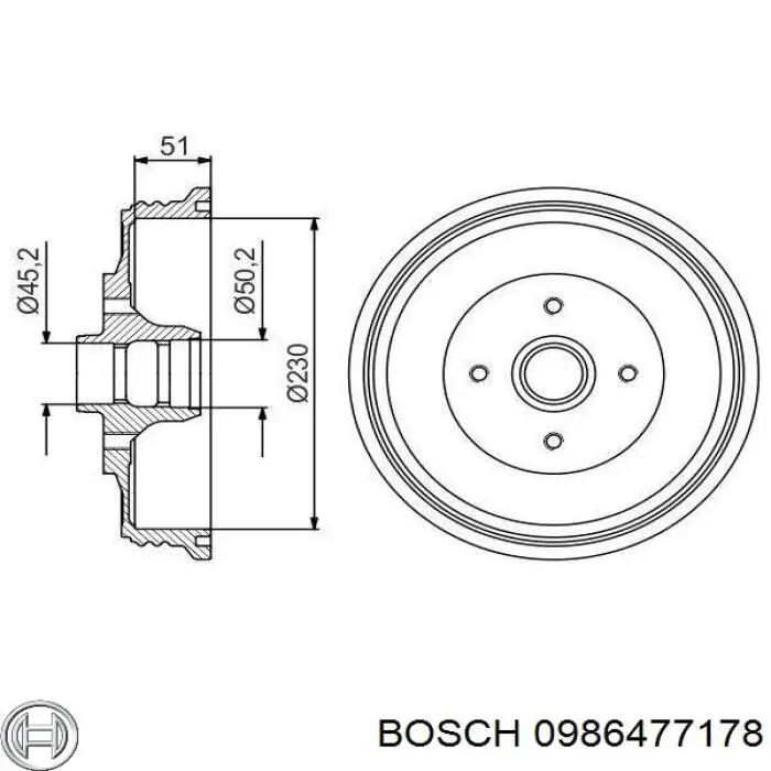 Барабан гальмівний задній 0986477178 Bosch