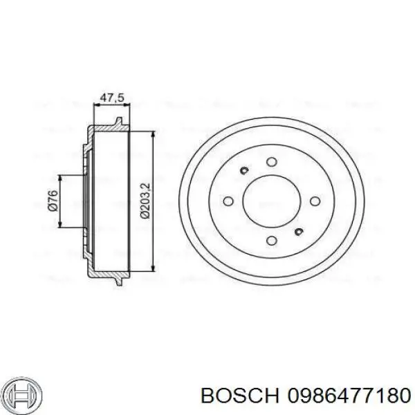 Барабан гальмівний задній 0986477180 Bosch