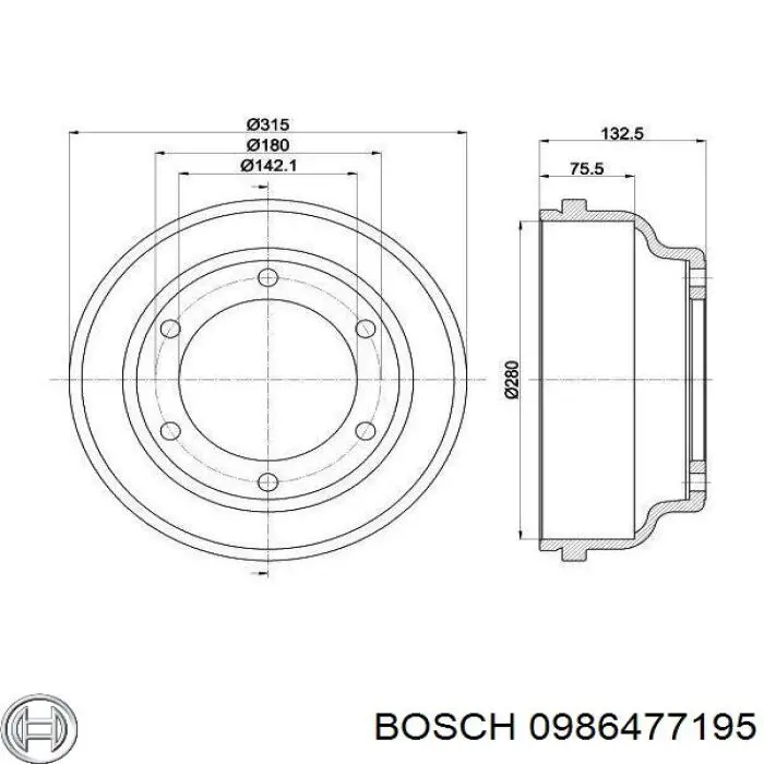 Барабан гальмівний задній Bosch 0986477195