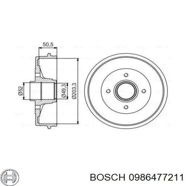 Барабан гальмівний задній 0986477211 Bosch