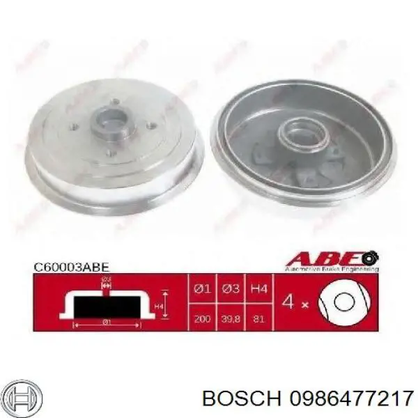 Барабан гальмівний задній 0986477217 Bosch