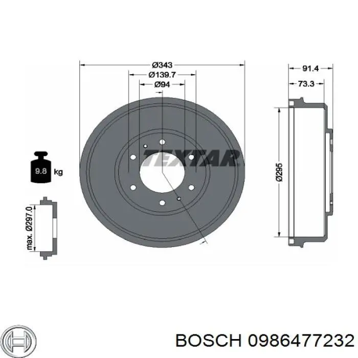 Барабан гальмівний задній 0986477232 Bosch