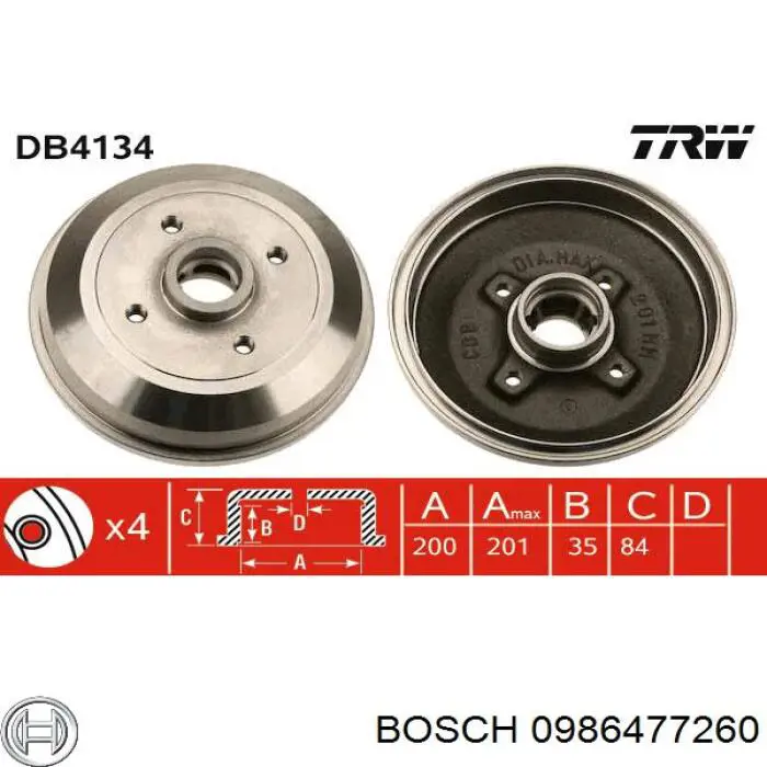 Барабан гальмівний задній 0986477260 Bosch