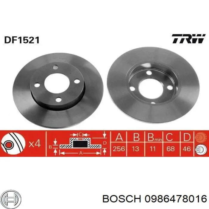 Диск переднього гальма Bosch 0986478016 ціна, від 24.26 USD