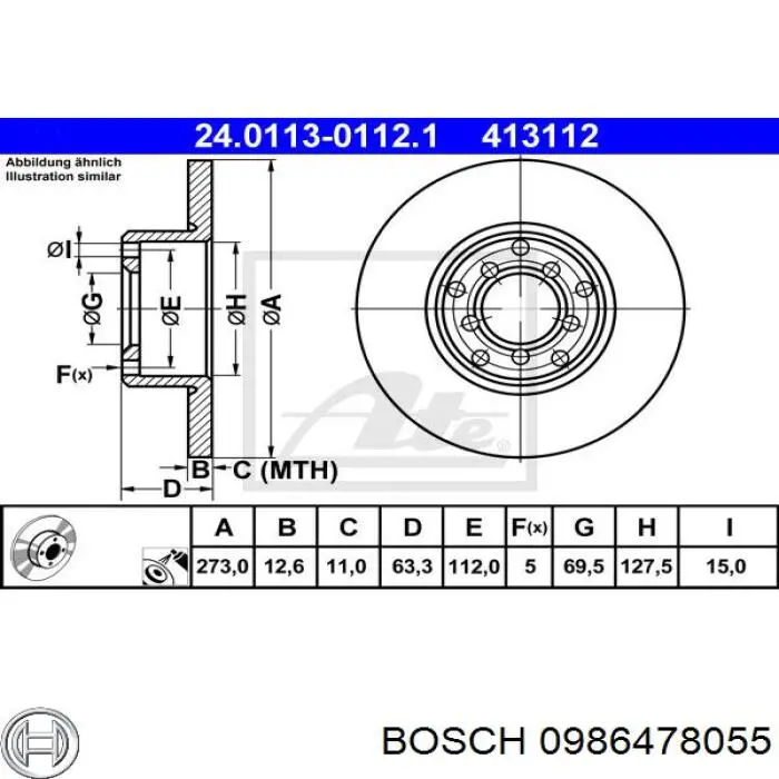 Диск гальмівний передній 0986478055 Bosch