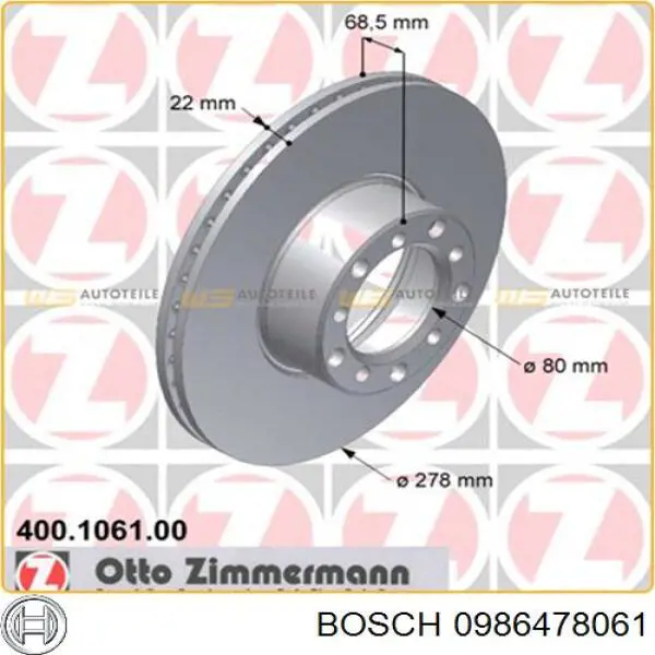 Диск переднього гальма Bosch 0986478061 ціна, від 34.42 USD