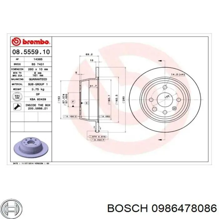Купити 0986478086 Bosch Диск заднього гальма