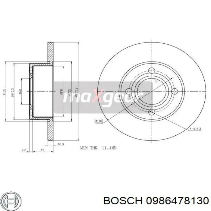 0986478130 Bosch Гальмо дискове переднє