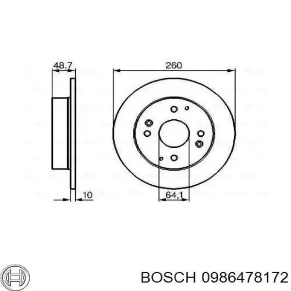 0986478172 Bosch диск гальмівний задній