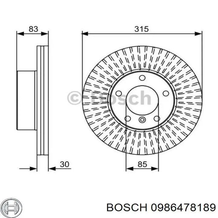 Диск гальмівний передній Bosch 0986478189