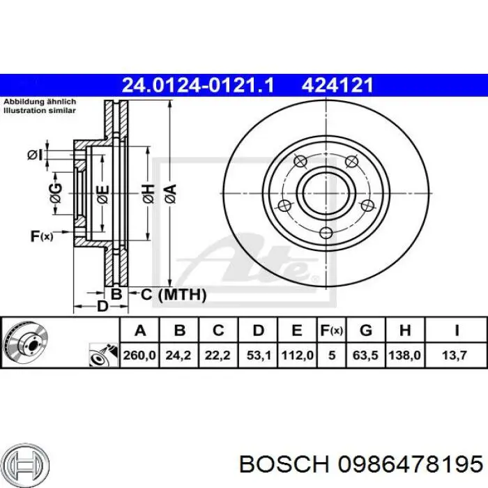 0986478195 Bosch диск гальмівний передній