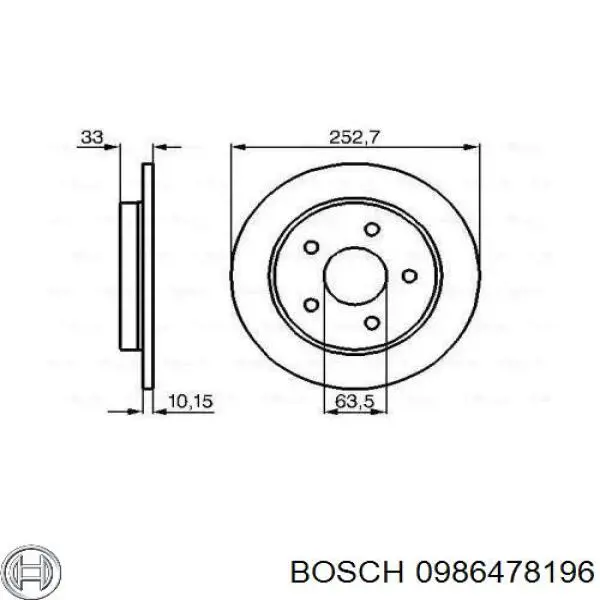 Купити 0986478196 Bosch Диск заднього гальма