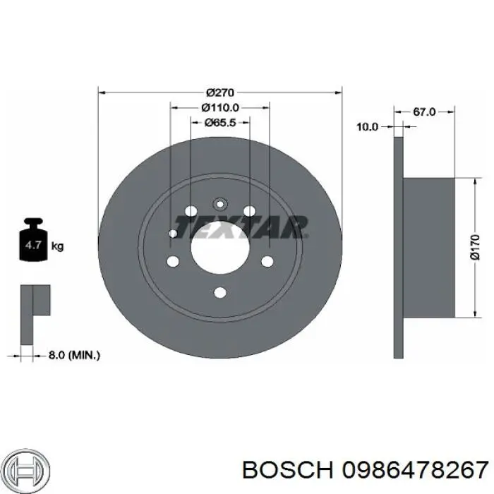 Задні дискові гальма Bosch 0986478267 ціна, від 24.78 USD