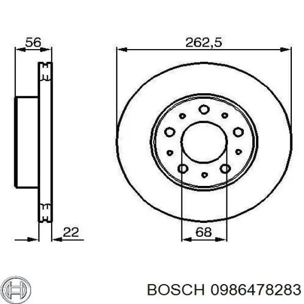 Диск гальмівний передній 0986478283 Bosch