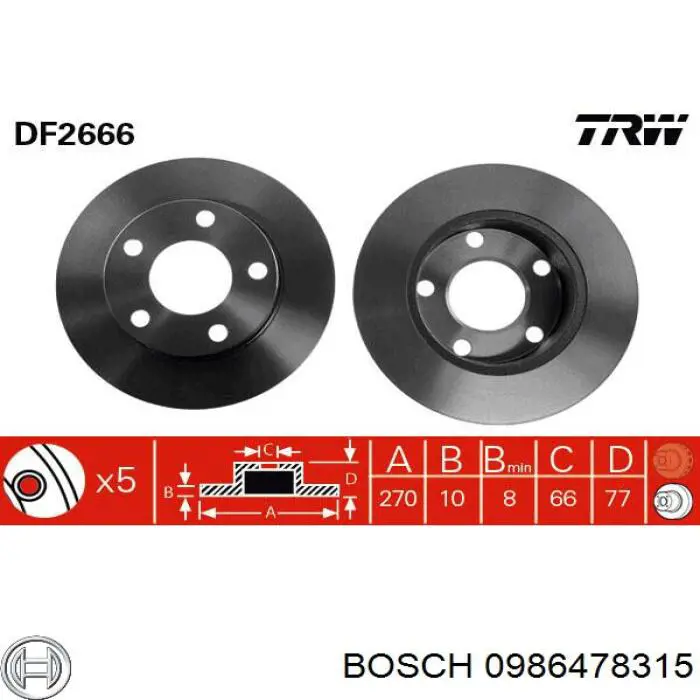 0986478315 Bosch диск гальмівний задній