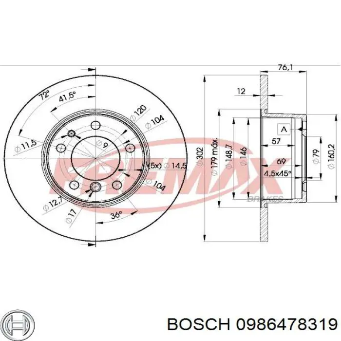0986478319 Bosch Гальмо дискове переднє