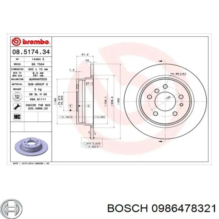 Диск гальмівний задній Bosch 0986478321