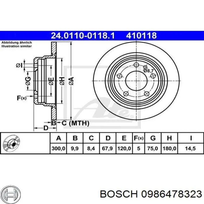 Задні дискові гальма Bosch 0986478323 ціна, від 30.96 USD