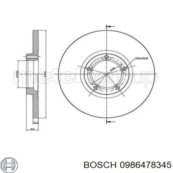 Диск переднього гальма Bosch 0986478345 ціна, від 27.79 USD