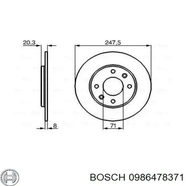 0986478371 Bosch диск гальмівний задній