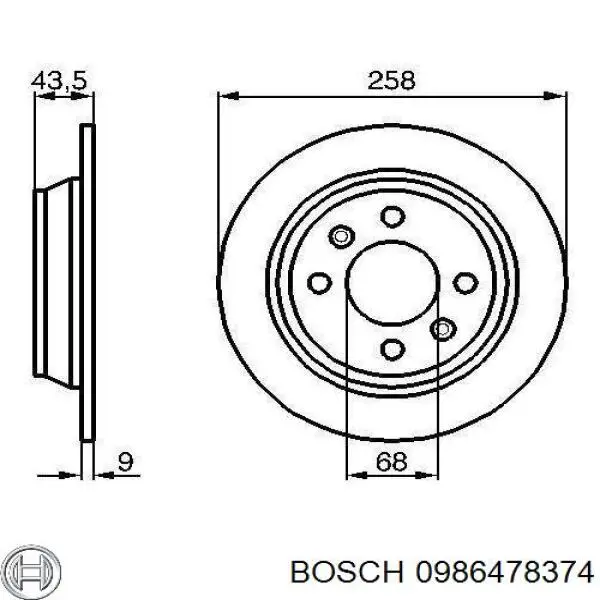 0986478374 Bosch диск гальмівний задній