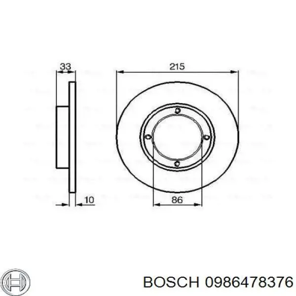 Диск гальмівний передній 0986478376 Bosch