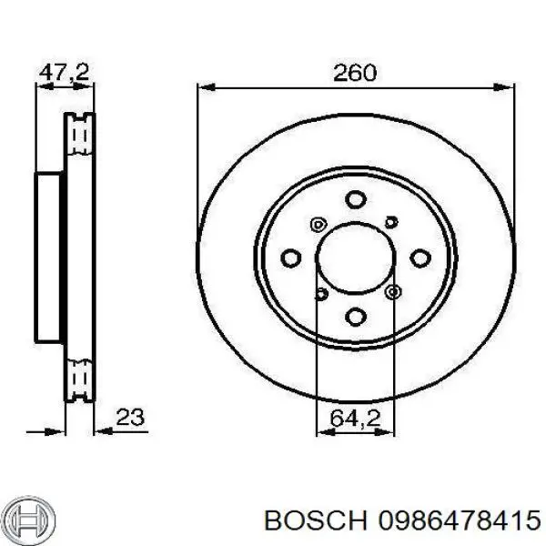 Диск гальмівний передній 0986478415 Bosch