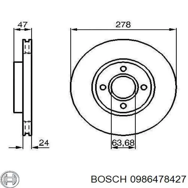 Диск гальмівний передній 0986478427 Bosch