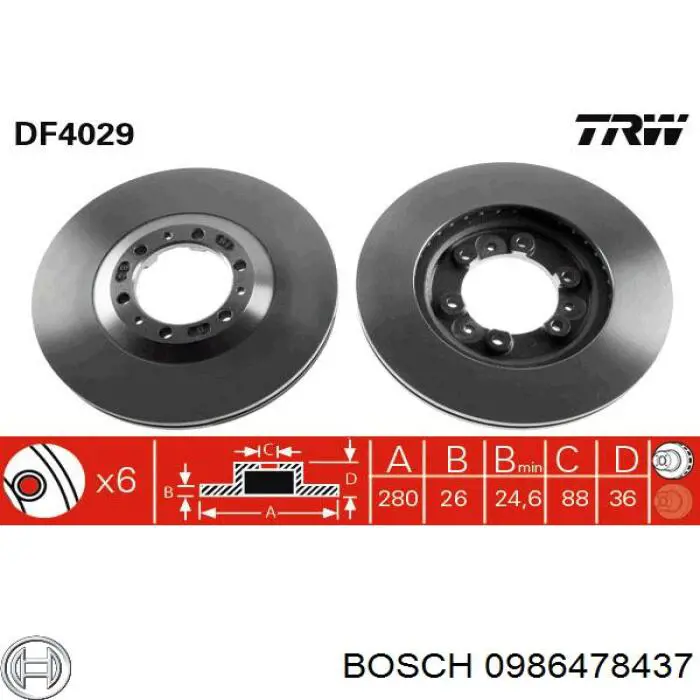 Диск переднього гальма Bosch 0986478437 ціна, від 34.31 USD