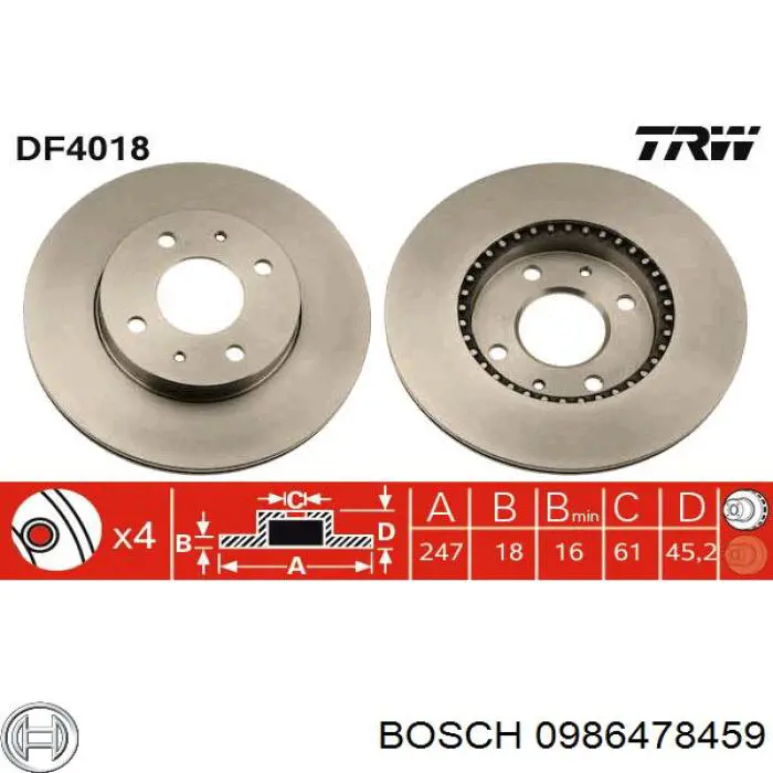 Диск переднього гальма Bosch 0986478459 ціна, від 35.18 USD