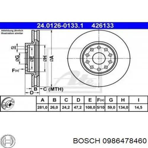 0986478460 Bosch диск гальмівний передній