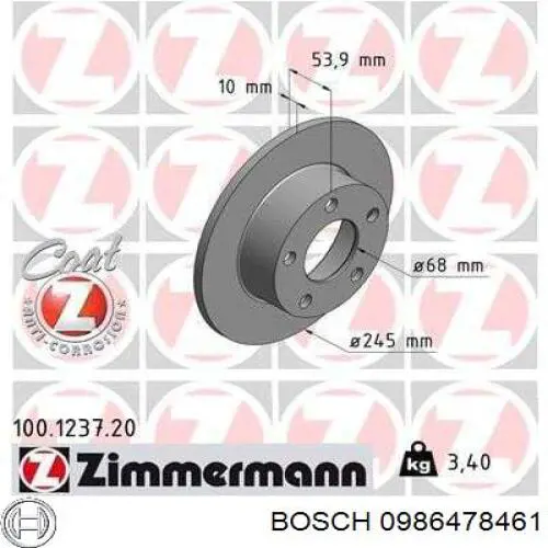 Задні дискові гальма Bosch 0986478461 ціна, від 27.36 USD