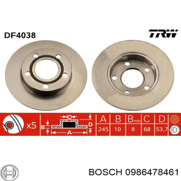 0986478461 Bosch диск гальмівний задній
