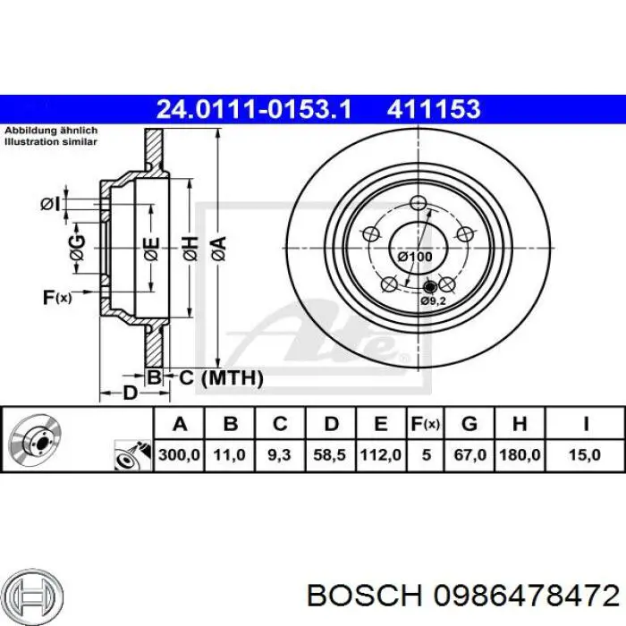 Гальмівні диски 0986478472 Bosch