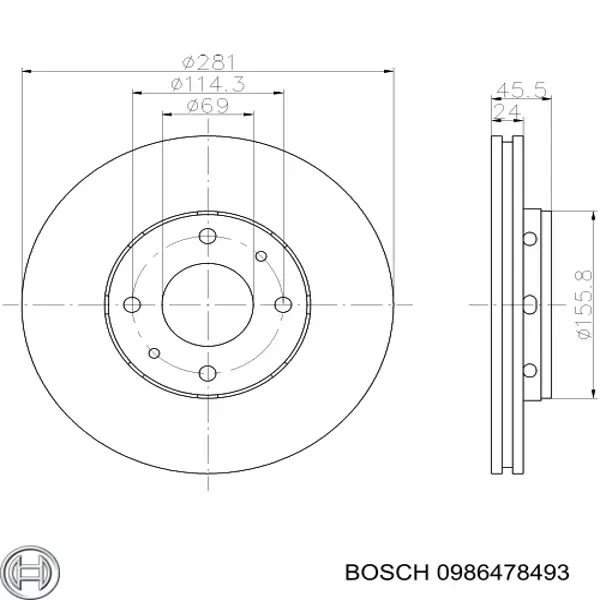 Диск переднього гальма Bosch 0986478493 ціна, від 35.86 USD