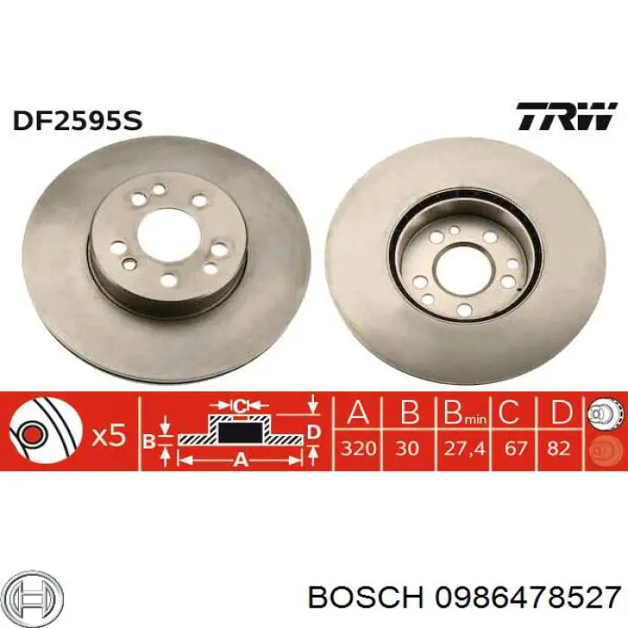 Гальмівні диски передні 0986478527 Bosch