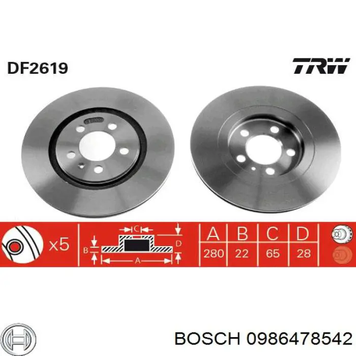 Гальмівні диски передні 0986478542 Bosch