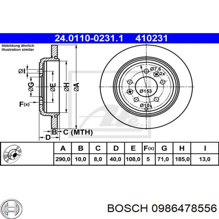 Задні дискові гальма Bosch 0986478556 ціна, від 25.63 USD