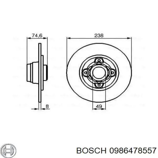 0986478557 Bosch диск гальмівний задній