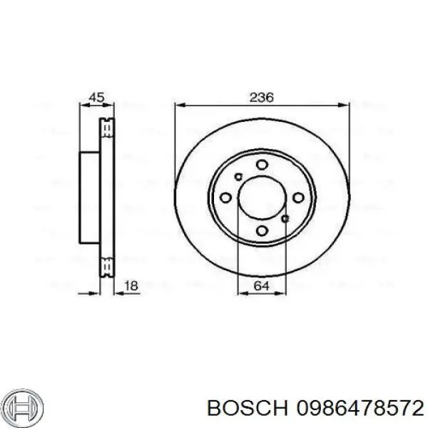 Диск переднього гальма Bosch 0986478572 ціна, від 20.63 USD