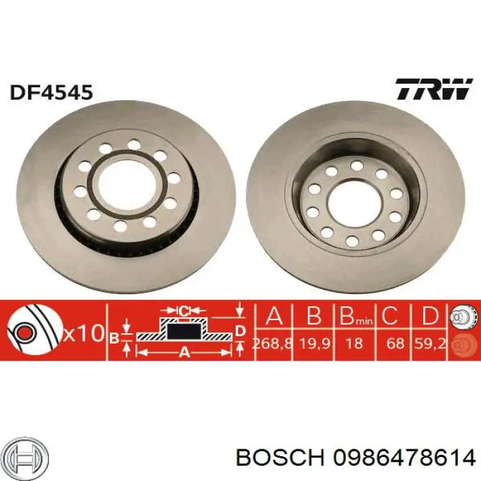 0986478614 Bosch диск гальмівний задній