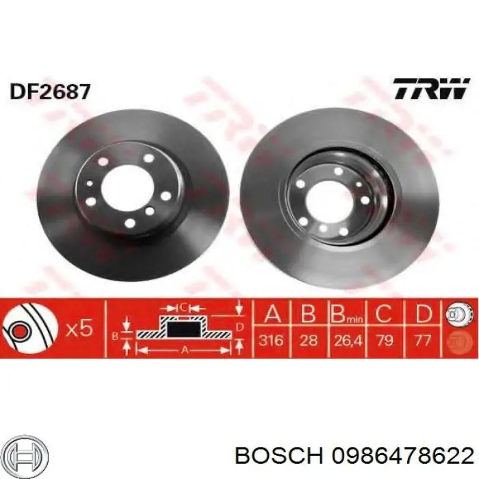 0986478622 Bosch диск гальмівний передній