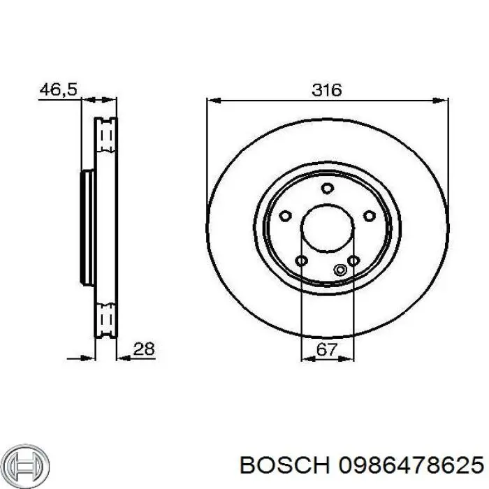 Диск гальмівний передній 0986478625 Bosch