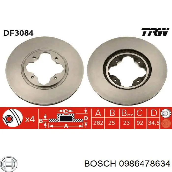 Диск переднього гальма Bosch 0986478634 ціна, від 28.26 USD