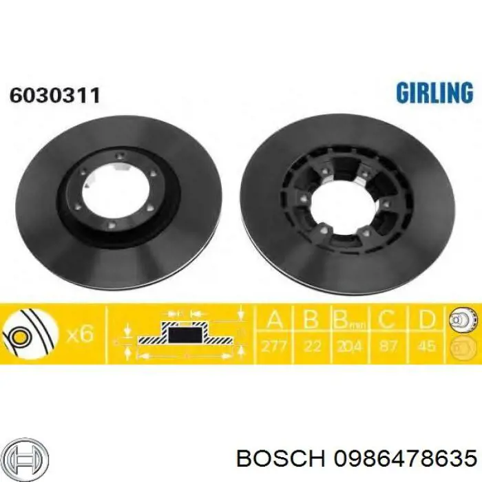 Гальмівні диски передні 0986478635 Bosch