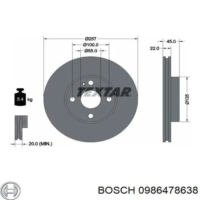 Диск переднього гальма Bosch 0986478638 ціна, від 24.19 USD