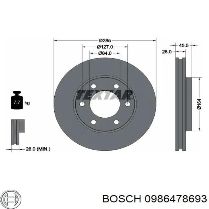 Диск гальмівний передній 0986478693 Bosch