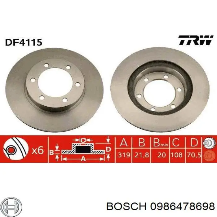 Гальмівні диски передні 0986478698 Bosch